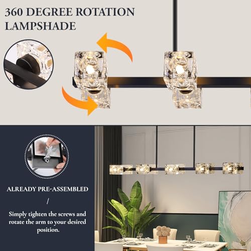 Modern 10 Light Chandelier Light Fixture with Crystal Cube Shade (10 Count)