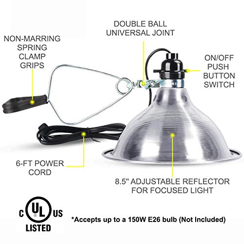Clamp Lamp Light with 8.5 Inch Aluminum Reflector up to 150 Watt E26 Socket (6 Count)