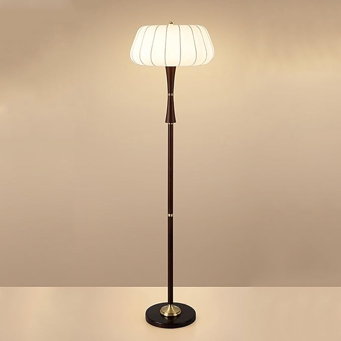 Light Luxury Hotel Bedside Floor Lamp French Wabi-Sabi Style Rubberwood Fabric Standing Lamp H61” E26 3 Tone Light Study Office Torchiere Farmhouse Villa Rustic Lighting Fixture