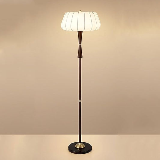 Light Luxury Hotel Bedside Floor Lamp French Wabi-Sabi Style Rubberwood Fabric Standing Lamp H61” E26 3 Tone Light Study Office Torchiere Farmhouse Villa Rustic Lighting Fixture