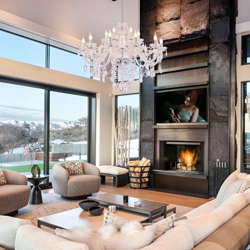 18 Light Double Layer Crystal Chandelier Transparent Modern Ceiling Pendant Light with K9 Crystal for Living Room Dining Room Bedroom Kitchen