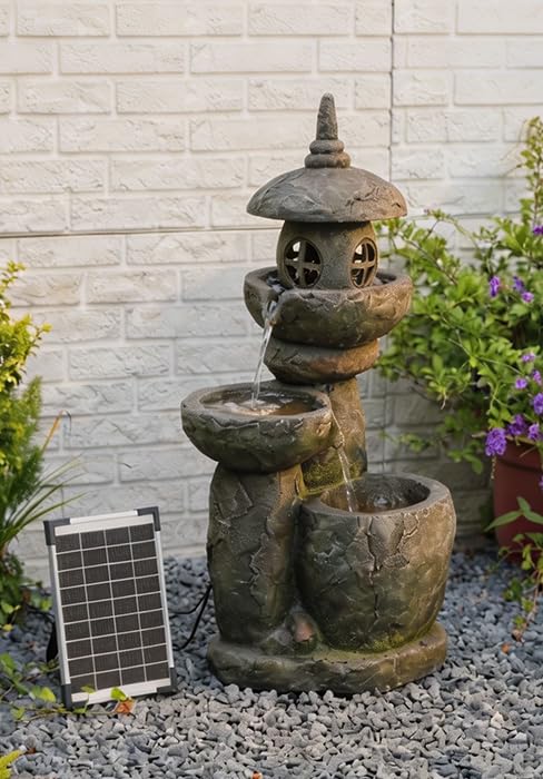31.5" HZen Pagoda Outdoor Fountain Solar Powered
