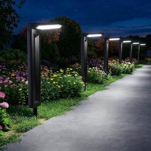 6 Pack Cool White Solar Powered Pathway Lights Outdoor Waterproof (6 Count)