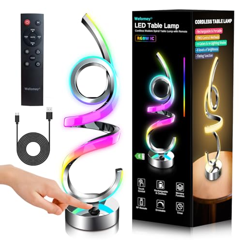 Modern Spiral Table Lamp Color Changing Night Light Rechargeable LED Nightstand Lamp Dimmable Bedroom Lamp Remote Control for Home Decor Living Room Bedroom Office