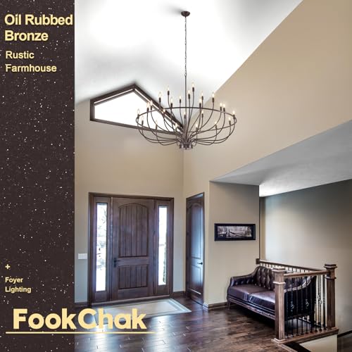 24 Light Chandelier 51'' Oil Rubbed Bronze Large Candle Chandeliers for High Ceiling Foyer Chandelier Light Fixture for Large Living Room Dining Room Stairs Entry Restaurant Hotel