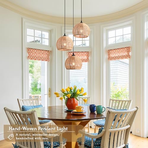 3 Light Mini Hemp Rope Woven Pendant Light Kitchen Island