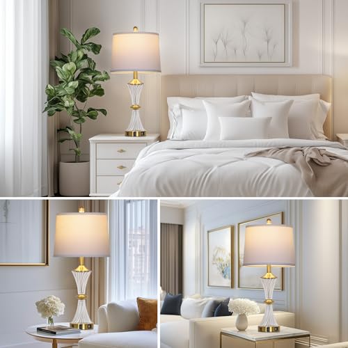 Crystal Glass Table Lamp with USB C+A Ports & AC Outlet