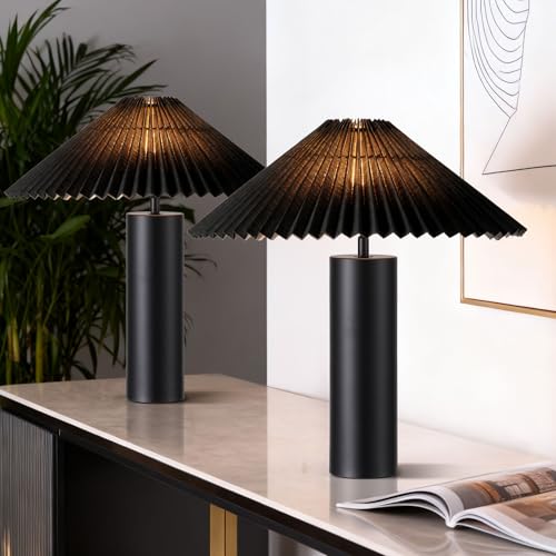 Modern Table Lamp with Pleated Lampshade and Cylindrical Base