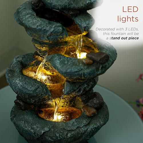 TZL418 14" 3 Tier Rock Fountain with LED Lights