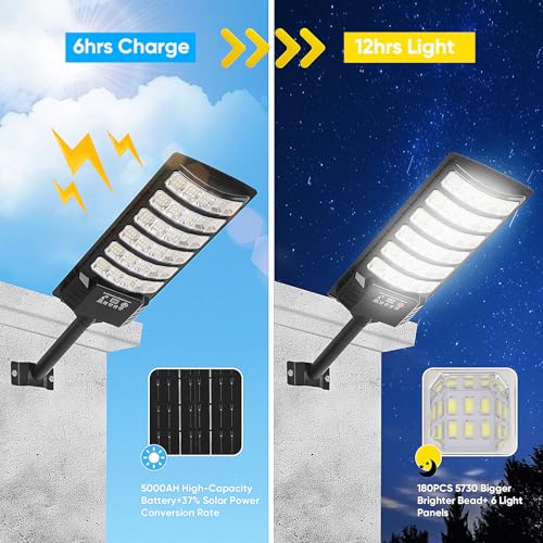 4 Pack Solar Street Light Outdoor 30000LM 6500K Waterproof Motion Sensor LED Solar Powered Flood Light with Remote Control Dusk to Dawn Commercial Area Lighting for Outside Parking Lot (4 Count)