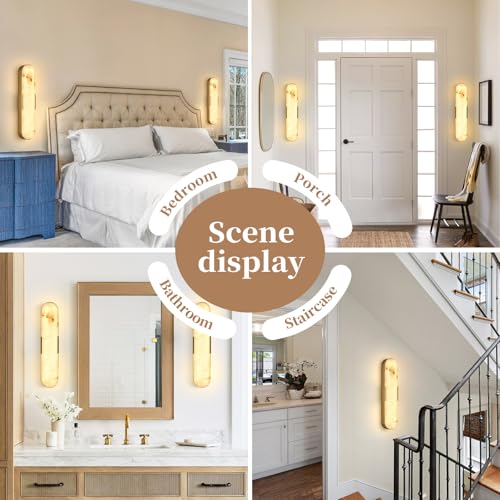 20 in Natural Marble Wall Sconce Gold LED Alabaster Wall Light