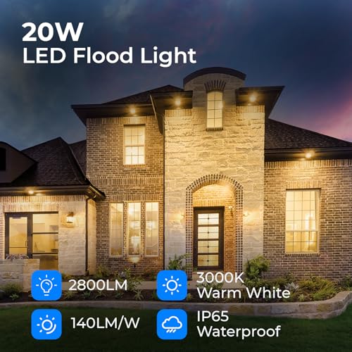 20W 2800LM LED Flood Lights Outdoor (2 Count)