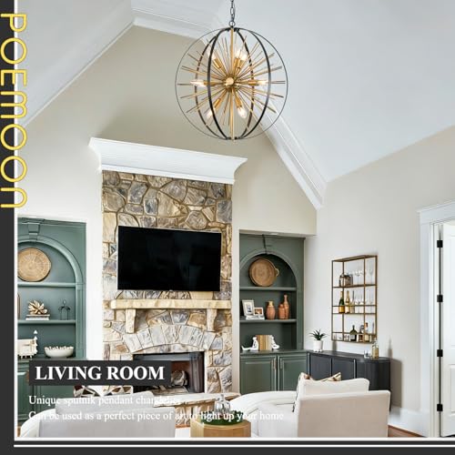 24" 12 Light Black Gold Sputnik Chandelier Modern Hanging Light