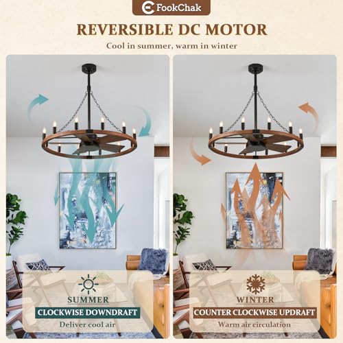 Rustic Wagon Wheel Chandelier with Fan Farmhouse Ceiling Fan Light 12
