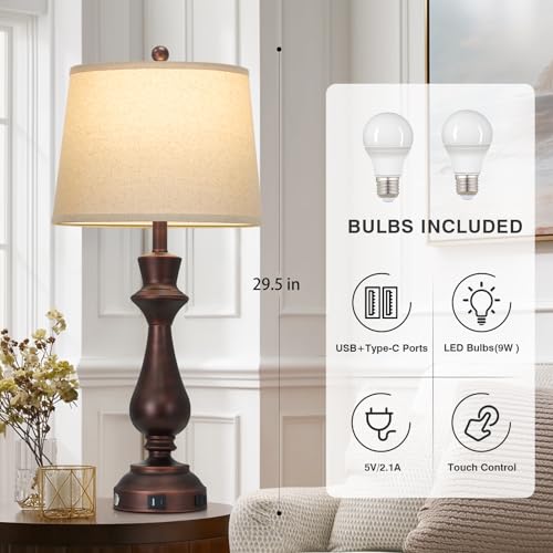 Vintage Table Lamps Set of 2 for Living Room (2 Count)