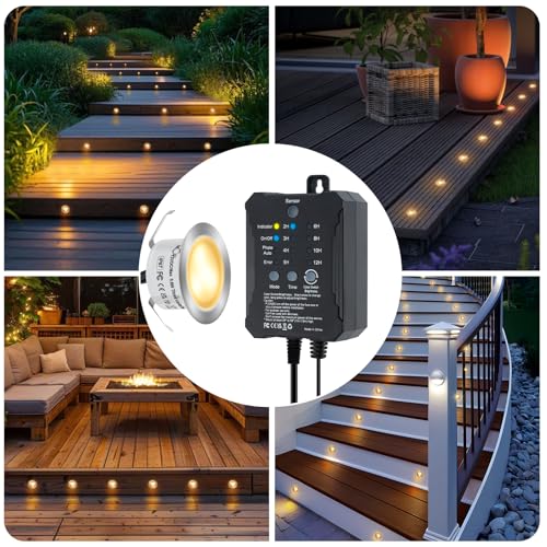 Low Voltage Deck Lights Recessed Kit with Transformer Dimmable Timer and Photocell Sensor Outdoor LED Deck Lighting 3CCT 2700K (10 Count)
