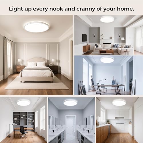LED Flush Mount Ceiling Light Fixture with Remote Control (2 Count)