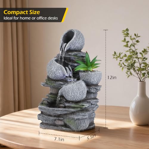 Water Fountain Tabletop Waterfall Fountains Indoor with LED