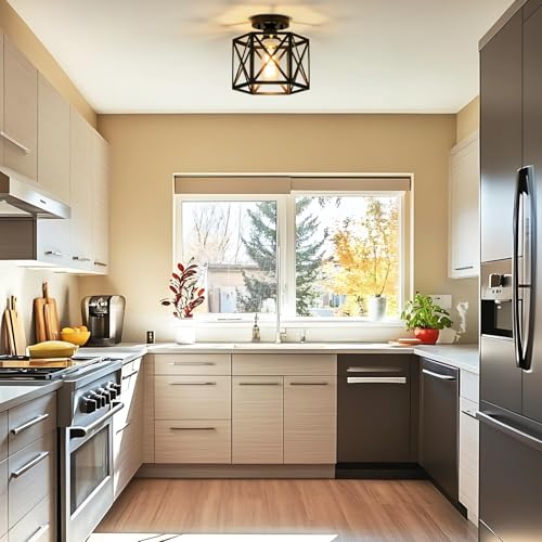 Modern Farmhouse Black Metal Semi Flush Mount Ceiling Light Fixture 9.5 in