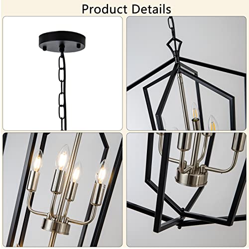 8 Light Lantern Tired Farmhouse Ceiling Hanging Light Black Chandelier Metal Modern Pendant Light Fixtures for Kitchen Island Dining Room Living Room Foyer Entryway