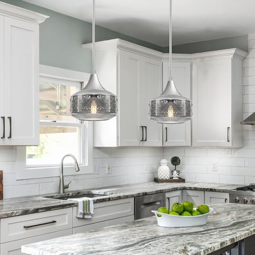 Chrome Pendant Lights Kitchen Island with Smoke Grey Glass over Kitchen