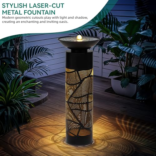 AUTODAYA 32" H Metal Cutout Outdoor Fountain with Charming Lights & Shadow