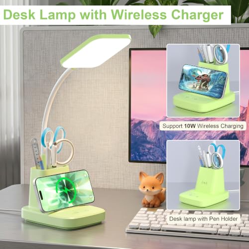 LED Desk Lamp with 10W Wireless Charging & Pen Holder