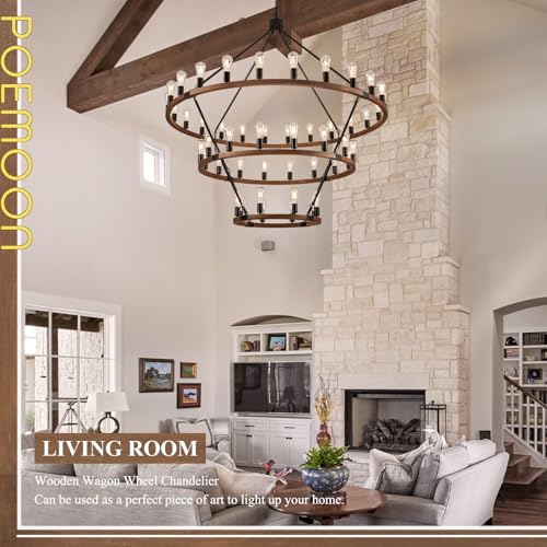Farmhouse Wooden Wagon Wheel Chandelier 48