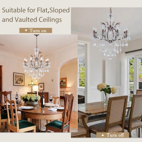 8 Light Crystal Chandelier European Vintage Rustic Metal Pendant Lighting Luxury French Ceiling Light for Living Room Dining Room Foyer Bedroom UL Listed （H25.5 × D23.6）