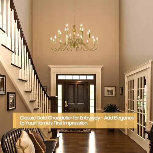 24 Light Large Gold Chandelier Farmhouse Chandeliers for High Ceiling Foyer