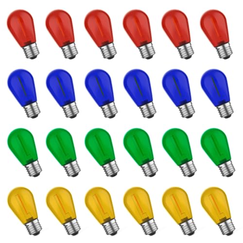 S14 Colored LED Outdoor String Bulbs for Christmas (24 Count)