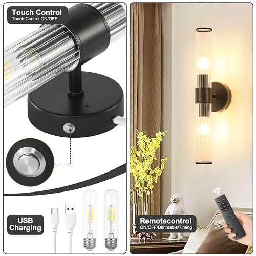 Black Battery Operated Wall Sconces Set of 2