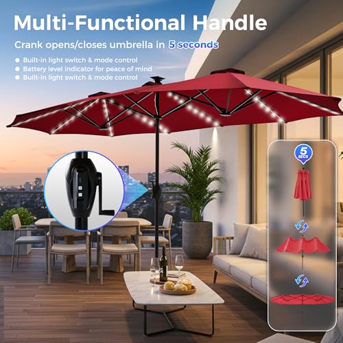 13ft Outdoor Patio Umbrella with Solar Lights