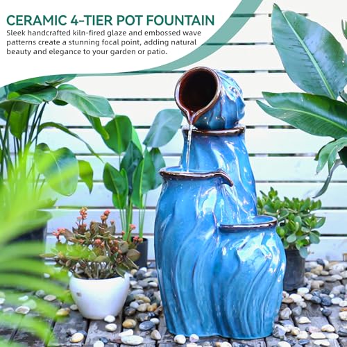 29" Ceramic Outdoor Fountain with Lights