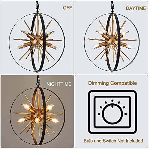 17.7" Black Gold Globe Sputnik Chandelier