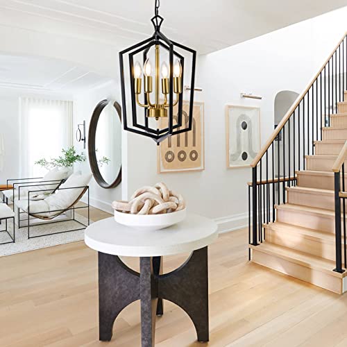 4 Light Dining Room Light Fixture Over Table Black Farmhouse Chandelier Metal Modern Pendant Light for Kitchen Island Dining Room Living Room Foyer Entryway