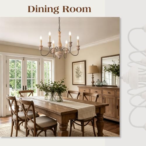 French Country Wood Chandelier for Dining Room
