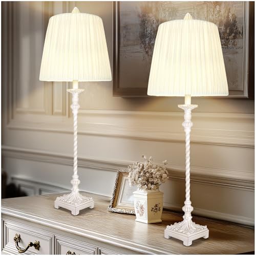 Vintage Buffet Lamps Set of 2 with Pleated Shades and 3 (2 Count)