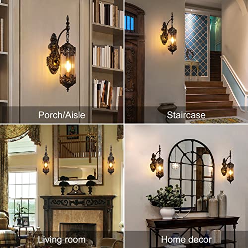 Antique Gothic Amber Glass Wall Sconce for Bedroom