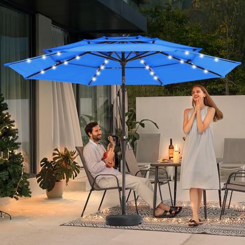 9 ft 3 Tier Outdoor LED Lighted Patio Umbrella w