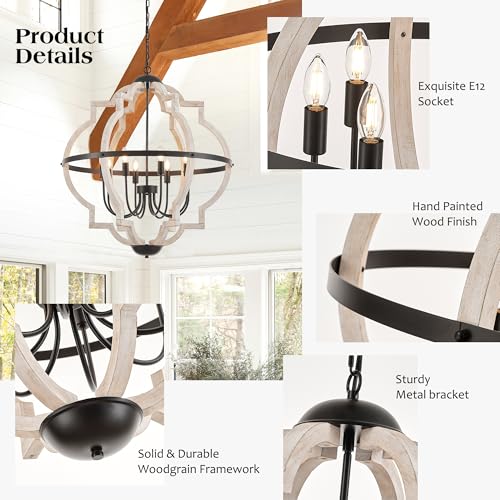 8 Light Wood Pendant Light