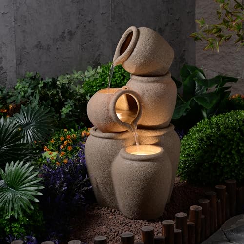 29.53” H 3 Tiers Cascading Jars Outdoor Water Fountain Made with Eco