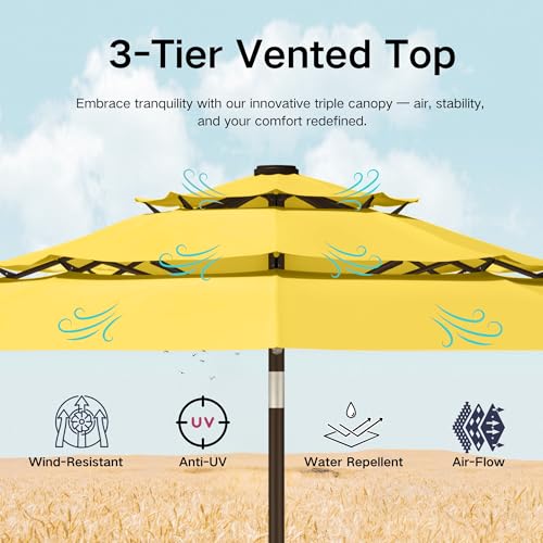 9ft 3 Tier Patio Umbrella with Solar Lights
