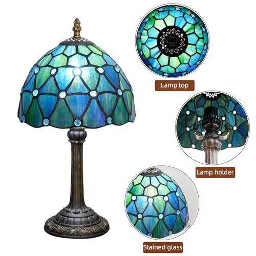 Tiffany Style Stained Glass Table Lamp Blue Small Table Lamp Bedroom Bedside Lamp Living Room Dining Room Office Decoration Desk Lamp Home Decoration Creative Gift Scene Props