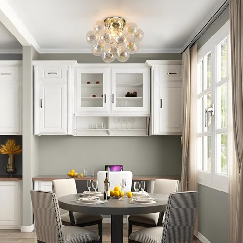 Gold Semi Flush Mount Bubble Chandelier Light Fixture