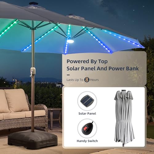15Ft Patio Umbrella With Multicolor Solar Light
