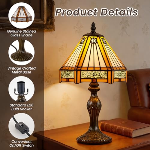 Table Lamp 8" W x 14.3" H Small Amber Mission Stained Glass Lamp