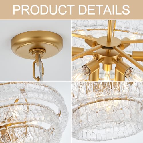 Dia 35.75 Inches Modern Glass Chandelier for Dining Room