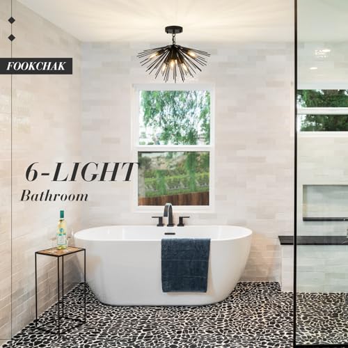 Black Sputnik Ceiling Light 6 Light Starburst Light Fixture Solid Metal