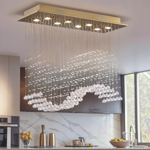 Rectangular Gold Crystal Chandelier for Dining Room